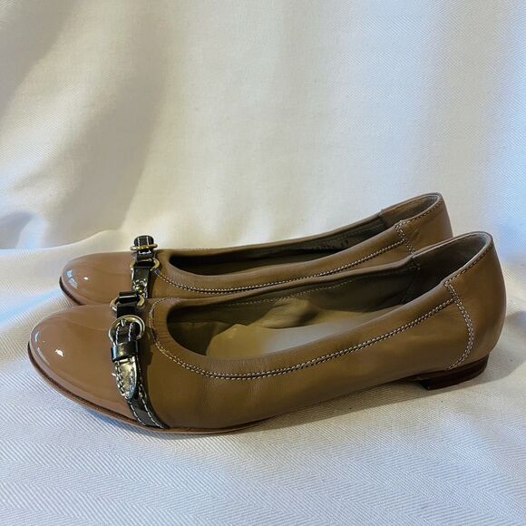 AGL Ballet Flats Patent Leather Monika Cap Toe Basi-Ghib-Gold Beige EU 39 US 9 - Picture 4 of 16